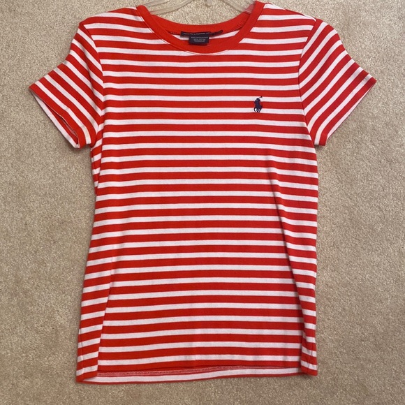 Ralph Lauren red/white striped tee with navy horse - Picture 1 of 2